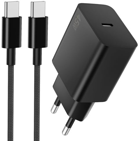 45W Cargador USB C Carga Rapida para Samsung, Cargador 45W Tipo C Enchufe | 45W Cargador Tipo C Carga Rapida con 100W Cable USB C 2M, para Galaxy S25/S24/S23/S22, para iPhone 17/16/15/Pad - Negro