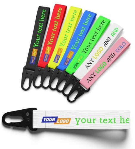 Porte-clés en tissu personnalisable avec logo et texte – 8 couleurs vives, mousqueton robuste, pour clés, sacs, cadeaux ou accessoires personnalisés (WHITE)
