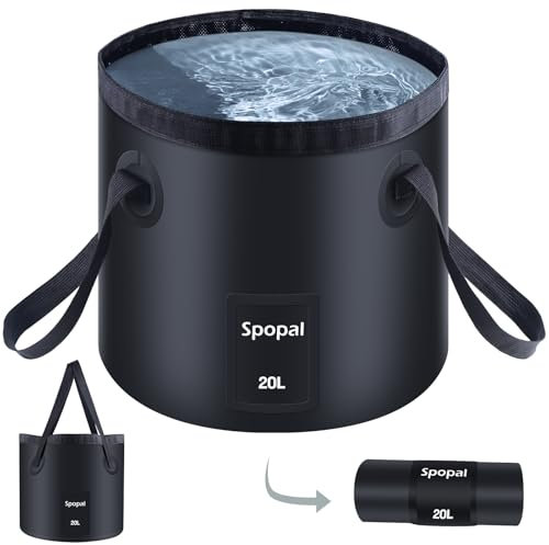 Cubo Plegable para Acampar, 20L Spopal Contenedor de Agua Portátil para Camping con Mango, Cubo Plegable para Lavabo de Ducha para Senderismo, Pesca, Lavado de Coches, Jardinería, Baños para Mascotas