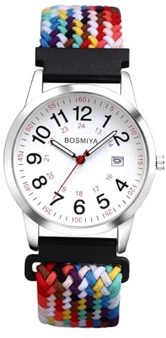 Avaner Uhren Damen Herren Elastisch: Nylon Damenuhr Herrenuhr mit gewebtes Armband Arabischen Ziffern Kalender Stretchband Analog Quarzuhr Leicht Ablesbare Uhr für Frauen Männer