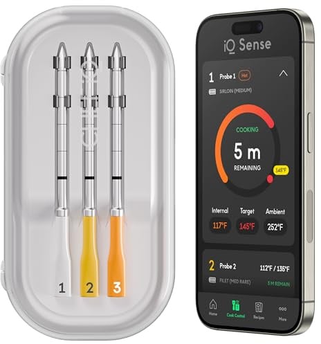 CHEF iQ Sense | Intelligentes kabelloses Fleischthermometer | 3 ultradünne Sonden | WiFi unbegrenzte Reichweite | 537.8 °C hitzebeständig | 5 Sensoren | BBQ, Grill, Ofen, Smoker, Luftfritteuse | Gen3