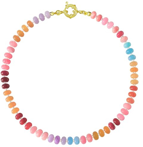 HAXIYA Colorful Beaded Gemstone Necklaces for Women Chunky Boho Bead Choker Necklace Rainbow Natural Stone Summer Jewelry for Beach