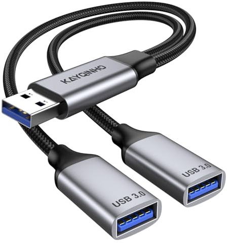 KAYQINHO USB 3.0 Splitter 1 in 2 Out, USB Splitter Y-Kabel, USB-Männlich zu 2 Weiblich Kabel für PC, Tablet, Laptop, MacBook, Keyboard, PS4, PS5, Maus, FlashDrive, LED, etc.