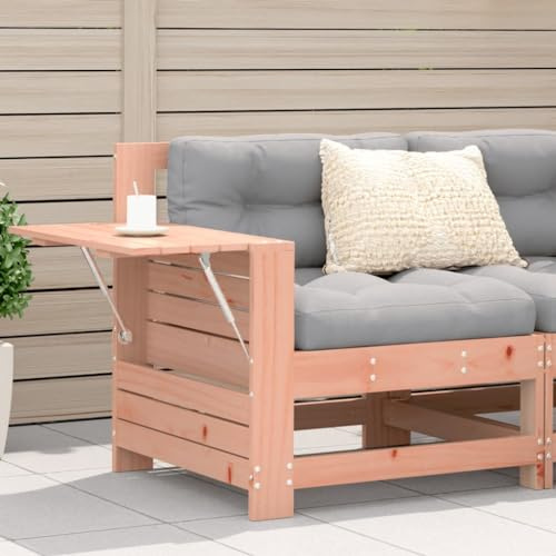 Teenpull Gartensofa aus massivem Douglasienholz mit Armlehnen, Kissen, klappbaren Ablagen, 69x62x70,5 cm, Grau, für Terrasse und Garten, robust und witterungsbeständig