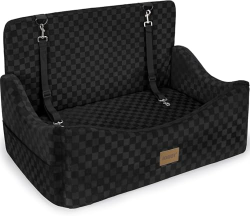JOEJOY Large Dog Car Seat, Memory Foam Dog Booster Seat with Thick Cushion, Washable Pet Booster Seat for Medium Dogs, Pet Car Seat with Detachable Cover and Storage Pockets, Adjustable Straps(Black)