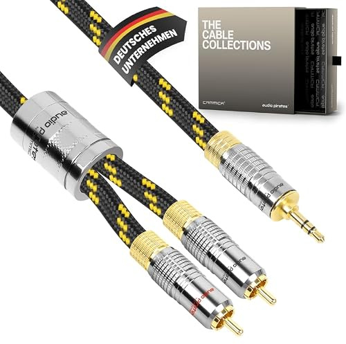 audio pirates by cammica Splitter Kabel 3,5 mm Klinke Stecker auf 2x RCA Clinch Stecker, RCA-Kabel, Audio-Kabel | High-End Audiokabel mit Metallgehäuse & Goldkontakten (5 Meter)