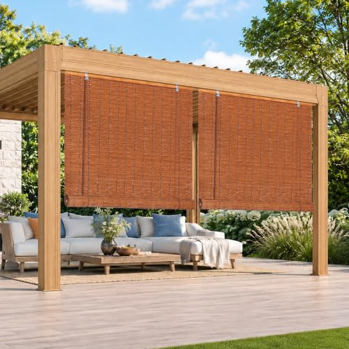 HOMEDEMO PE Rollo Outdoor wetterfest, Sichtschutz Sonnenschutz, Bambus Look Rollo für Innen- und außenbereich Bambusrollo Jalousie, Raffrollo für Fenster & Balkon, 90x220cm, Braun