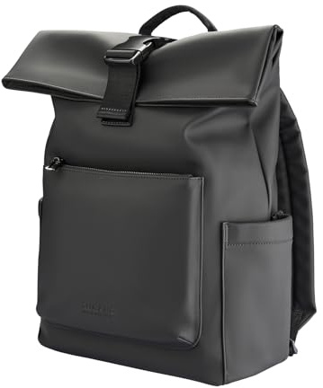Tucano, Gommo Rolltop Zaino Porta PC per MacBook Pro 13 e Laptop 14 in Materiale Gommato, Zaino Lavoro Uomo Donna con Chiusura Arrotolabile, Tasca Imbottita e Fascia Trolley, Nero