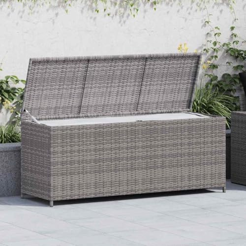 ACAGALA Gartenbox Rattan 150x50x60 cm, Kissenbox mit wasserdichte Innentasche und Gasdruckfedern, Auflagenbox Polsterauflagen Aufbewahrungsbox für Terrasse Garten Balkon, Grau