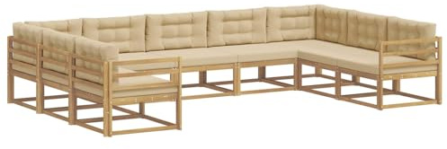 vidaXL Outdoor-Sofagarnitur mit Kissen 9 pcs Weiß und Beige, Zeitgemäße Gartenmöbel, modernes Sofa-Set, gemütliche Lounge für den Pool, Sitzgruppe für den Garten