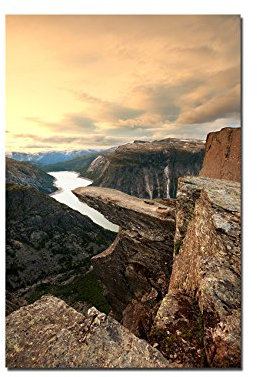 120x60cm - Fotodruck auf Leinwand und Rahmen Norwegen Felsen Schlucht Fluss Himmel - Leinwandbild auf Keilrahmen modern stilvoll - Bilder und Dekoration