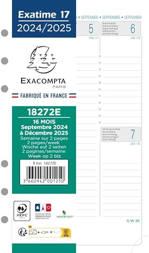 Exacompta Exatime 18272E - Aufladung für vertikales Vintage-Wochentagebuch, Von September 2023 bis Dezember 2024, 10,5 x 17,2 cm
