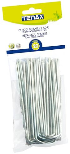 TENAX Clavos Metálicos en Forma de U para el Anclaje al Suelo de Telas Protectoras de Cultivos, Longitud 15 cm, 20 Unidades