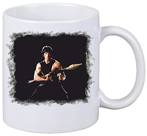 Kaffeetasse Rambo Motiv Nr. 06 Fan Tasse Teetasse Keramik Höhe 9,5cm ? 8cm in Weiß