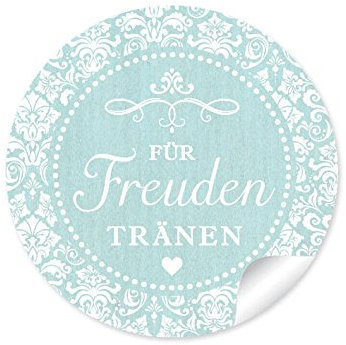 24 STICKER: Für Freuden Tränen Schöne Etiketten im Shabby Chic gestreiften Packpapier Look „in zartem Pastell MINT für Freudentränen Verpackungen/Taschentücher zur Hochzeit • 4 cm, rund, matt