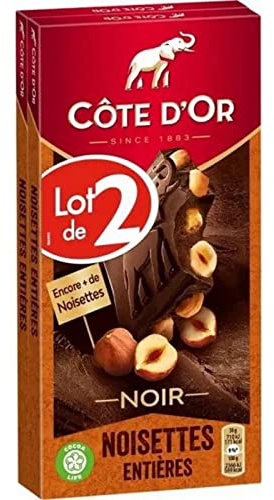 Côte d'Or Chocolat noir, noisettes entieres - Le lot de 2 tablettes de 180g