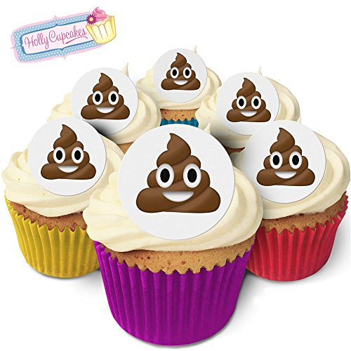 Holly Cupcakes 24 Wunderschöne essbare Kuchendekorationen: Poop Emoji / Poo Emoji - Geburtstag - Braun / Yellow