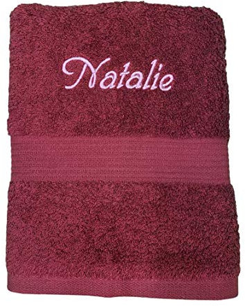 Krings Fashion Premium Handtuch 50 x 100 cm - Namen nach Wunsch individuell anpassbar - Hochwertig Bestickt - Deutsche Marke - 100% Baumwolle-Bordeaux-Stickfarbe wählbar