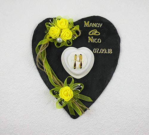 Ringkissen Schiefer Ringhalter Hochzeit Beschriftung Herz Eheringe