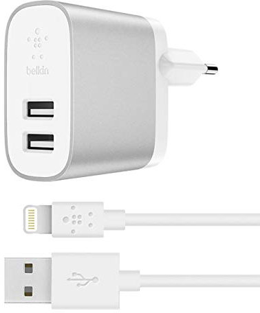 Belkin Boost Charge 2-Port Netzladegerät mit Lightning-/USB-Kabel (24 W, geeignet für iPhone 11, 11 Pro/Pro Max, XS, XS Max, XR/X, SE, Samsung Note9, S10/S10+/S10e und andere Geräte)
