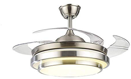 Fandian 36Inch Modern Ceiling Fans with Light Remote Control Retractable Blades Fandeliers for Living Room Bedroom Restaurant, Silver Color with Silent Motor (36In-2)