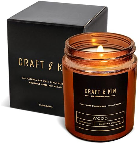 Craft & Kin Duftkerzen, Holz Soja Kerzen für Herren & Damen | Natürliche Sojakerzen, | Ungiftige, Ultrasaubere Verbrennung Aromatherapie Amber Jar Kerzen