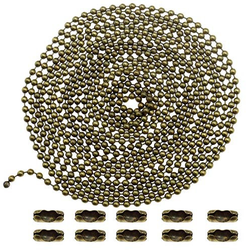 YINETTECH 3 m Perlenverschluss Kugelverbinder Kette mit 10 Verbindungsstücken für Kleidung Tag Schlüsselanhänger Schmuck Schmuck Schmuck Silber Bronze, Bronze