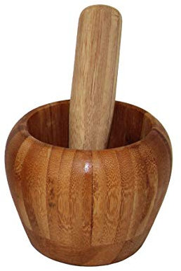 rukauf Mörser und Stößel aus Bambus-Holz, Zerkleinerer für Gewürze Kräuter usw. 8cm