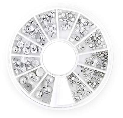 KADS Mixed Sizes Silver Punk Half Round Acrylic Rhinestones Pearls Beads Nail Art Decoration/wheel