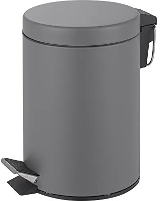 Novel Solutions Innoteck Essentials Round Colour Coated Pedal Bin 3L Dustbin Size 26x17cm for Kitchen and bathroom, Matt Grey, Powder Coated Steel, 3 Litre