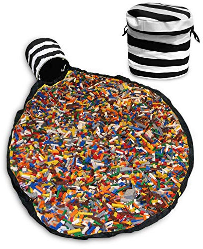 ToyTidy Toy Storage Unit and Play Mat is a Canvas Kids Storage Box with Lid for all kids toys, 40L, Black and White Stripe Cute Room Décor, Stylish Storage Bin and Floor Mat with Drawstring