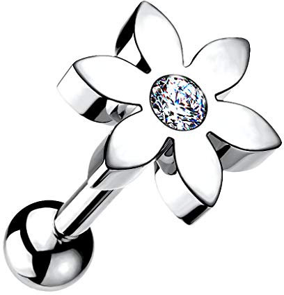 Taffstyle Piercing Stecker Blume mit Glitzer Strass Kristall Steinen Ohr Cartilage Tragus Helix Ohrpiercing Barbell Stab Kugel Knorpel Silber