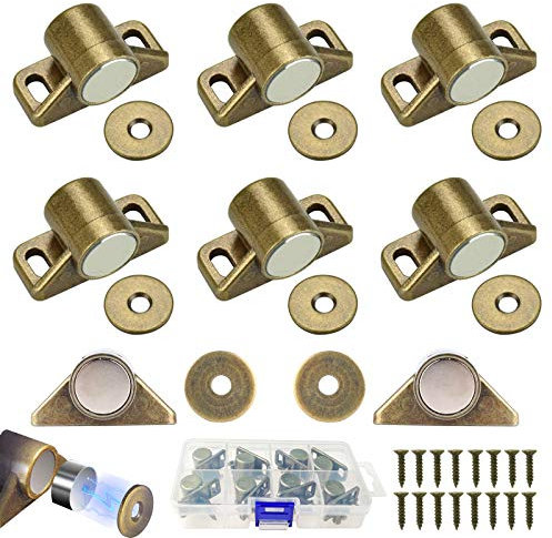 WZYTEU 8 Pezzi Chiusura Magnetica, Lega di Zinco Chiudiporta Magnetico, per Ante, Armadietto, Armadietti, Cassetto, con 24 Viti(Bronzo)