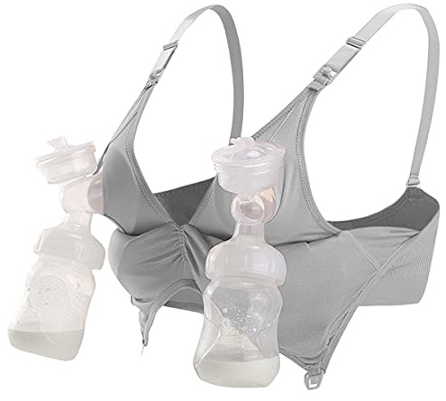 iLoveSIA Hands-Free Pumping Bra – Adjustable, Comfortable Nursing & Breastfeeding Bra, Soft Support for Multitasking Moms, Perfect for Pumping & Nursing Grey L Size