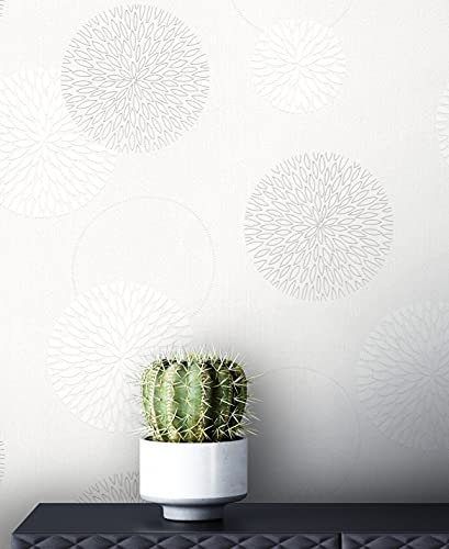 Newroom Tapete Weiß Vliestapete Kreise - Mustertapete Modern Grau Blumen Muster Grafisch inkl. Tapezier-Ratgeber