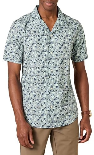 Amazon Essentials Men's Vacation Cotton Resort Shirt, Slim-Fit Short Sleeve, Blue Floral, XXL