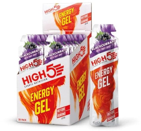 HIGH5 Energy Gel, Energie-Gel im schnell zu öffnenden Portionsbeutel, mit natürlichem Fruchtsaft | (Schwarze Johannisbeere, 20 x 40g)