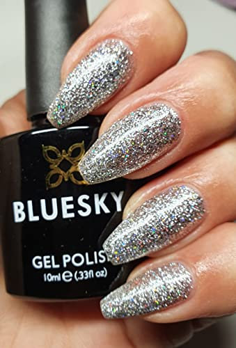 BLUESKY Gel Polish DAZZLING RANGE NEW LUXURIOUS GLITTERS CHRISTMAS 2021 UV LED NAIL SOAK OFF (Requires Drying Under UV LED Lamp) (BDP08 Silver Rally)