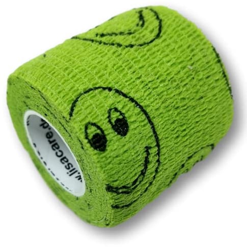 LisaCare Fixierbinde selbsthaftend - 2 Rollen 5cm breit - Medizinprodukt | selbsthaftend, elastisch für Kinder - Riesige Farb- & Motivauswahl - Bandagen zum Trösten (Smiley grün)