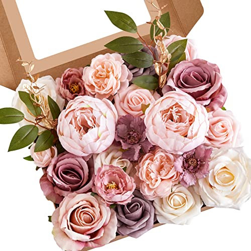 Serwalin Fiori artificiali per torta bouquet da sposa centrotavola per il giorno del Ringraziamento Peonia Rose Fiori di nozze Combo Fiori finti Boho per la (Atene Grigio Rosa)