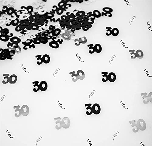 30th Birthday Confetti 28g - Black & Silver Metallic Foil Table Scatter Sprinkles, Number 30 Party Decorations for Birthday Tables, Cards, Invitations, Gift Bags and Celebration Décor