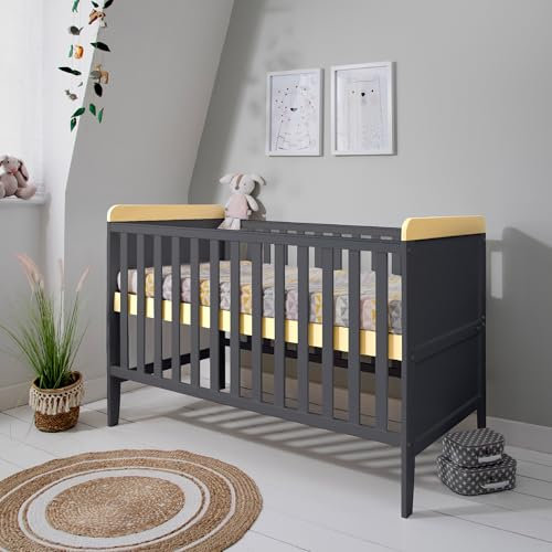 Tutti Bambini Rio 2-in-1 Baby Cot Bed with Cot Top Changer (0-6 years) 140x70 cm - Baby Crib & Toddler Bed, Baby Bed, Adjustable Base, Baby Cot, Newborn Essentials (Oak & Slate Grey)