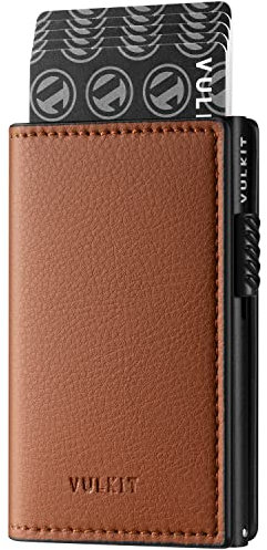 VULKIT Porte Cartes Portefeuille Pop Up Blocage RFID Porte Cartes Mince en Cuir Peut Contenir 11 Cartes et Notes