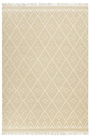 Kelim Teppich handgewebt - Naturfaser Läufer & Teppiche bestens geeignet fürs Wohnzimmer & Schlafzimmer, Handwebteppich & Wollteppich, nachhaltig & hochwertig, 80 x 150 cm, Creme Beige - Vermont