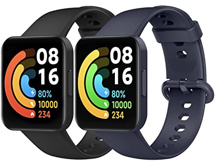 MoKo 2 Stück Armband Kompatibel mit Redmi Watch 2 Lite/Xiaomi Poco Watch, Weiches Silikon Ersatzarmband Sportarmband Uhrenarmband für Damen Herren, Schwarz/Mitternacht Blau