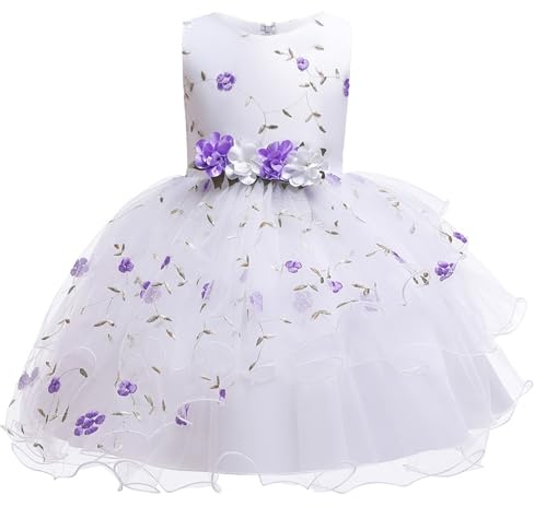 Gliitatu Robe formelle pour petite fille de mariage demoiselle d'honneur robe de cérémonie sans manches pour baptême mariage anniversaire de naissance fête robe de soirée bal, Violet, 3-4 ans