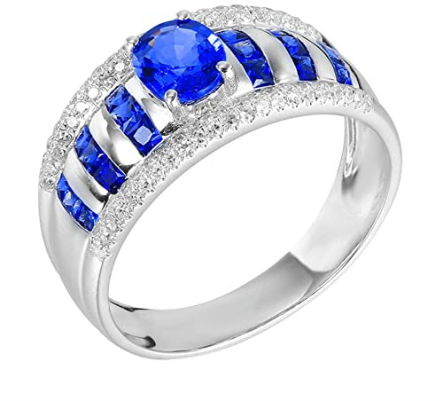 Bishilin Verlobungsring Weißgold 750 Diamant, Damen Ringe mit 1.28ct Saphir Bandring Eheringe Nickelfrei Hochzeit Ringe Weißgold Große 48 (15.3)