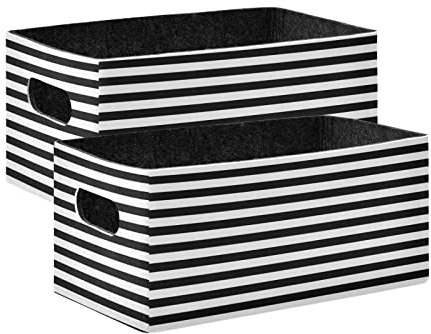 Kcldeci Schwarz und Weiß gestreifte Aufbewahrungskörbe, 2 Stück, faltbare Aufbewahrungskörbe für die Organisation von Schrank, große Aufbewahrungsbox, stabile Organizer-Behälter