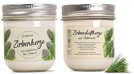 ZirbenDuftkerze Doppelpackung - handgemachte Kerzen - bis zu 36 Stunden Brenndauer
