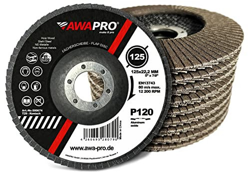 AWAPRO Fächerscheibe | Ø 125mm | Korn 60 | 5 Stück - Braun für Metall & Holz - Schleifscheiben Lamellenscheiben Fächerschleifer